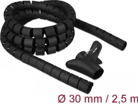 DeLOCK Spiralschlauch Kabelkanal mit Einziehwerkzeug, 30mm, 2.5m, schwarz