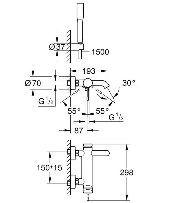 Grohe Essence Einhand-Wannenarmatur 1/2" chrom