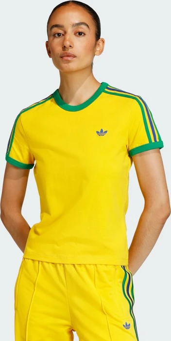 adidas 3-Streifen Slim T-Shirt kurzarm eqt yellow/green/collegiate royal (Damen)