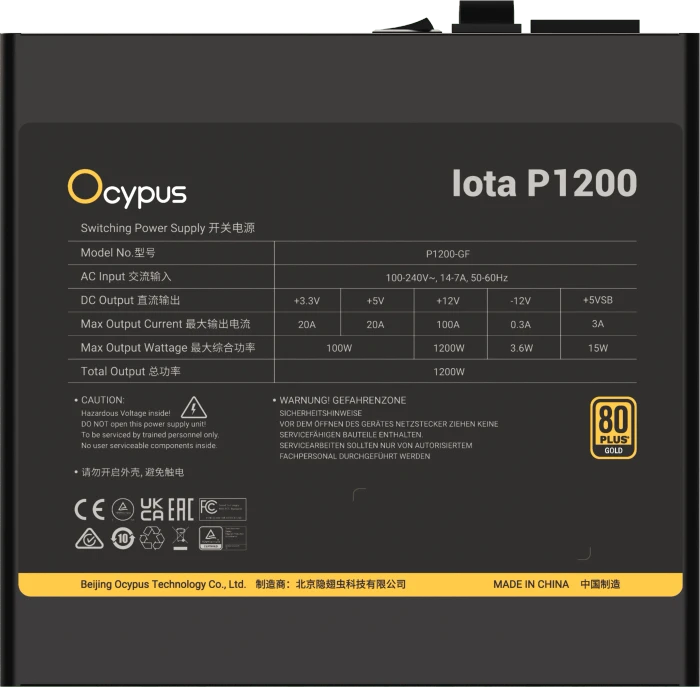 Ocypus Iota P1200 schwarz 1200W, ATX 3.1