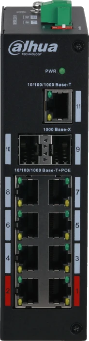 Dahua PFS32 Industrial Railmount Gigabit Switch, 9x RJ-45, 2x SFP