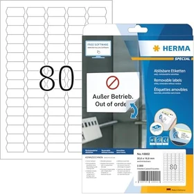 Herma Etiketten, 35.6x16.9mm, ablösbar, weiß, 25 Blatt (2000 Etiketten)