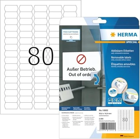 Herma Etiketten, 35.6x16.9mm, ablösbar, weiß, 25 Blatt (2000 Etiketten)