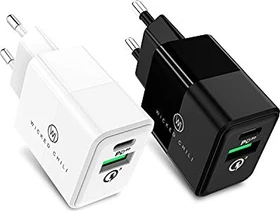 Wicked Chili 20W Dual USB-Netzteil mit Quick Charge und USB-C PD schwarz/weiß, 2er-Pack