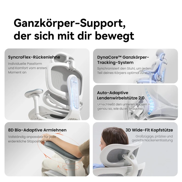 Sihoo Doro C300 Pro V2 adaptiver ergonomischer Bürostuhl, mit Fußstütze, weiß