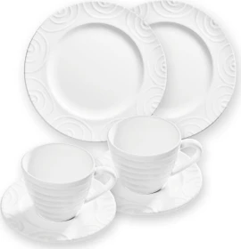 Gmundner Keramik Weißgeflammt Frühstück für 2 Gourmet Frühstücksservice, 4-tlg.