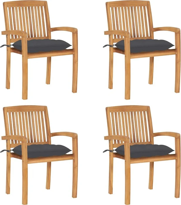 vidaXL Teak Stapelsessel anthrazit, 4 Stück