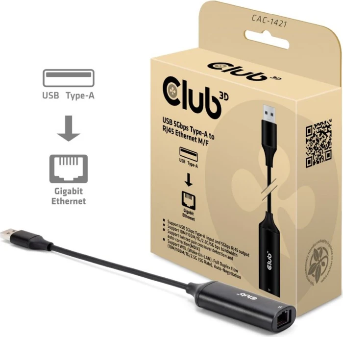 Club 3D CAC-1421, 5G LAN-Adapter, RJ-45, USB-A 3.0 [Stecker]