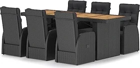 vidaXL Polyrattan Garten-Essgruppe Gartenmöbel-Set schwarz, 7-tlg.