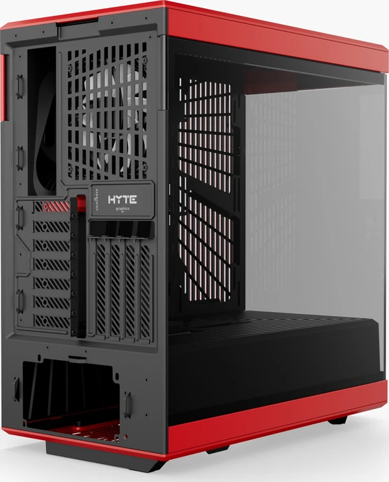 Hyte Y40, rot/schwarz, Glasfenster