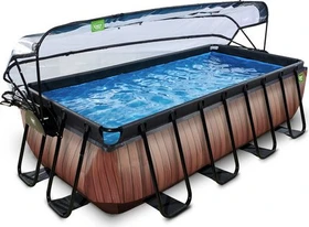 Exit Toys Stone Frame Pool mit Filterpumpe und Sonnenschutz rechteckig 450x250x100cm braun