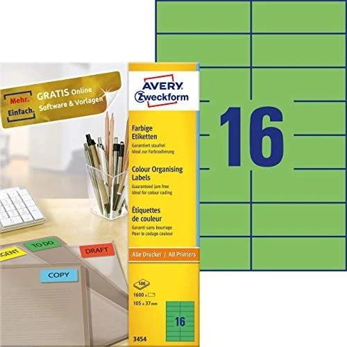 Avery-Zweckform Ordneretiketten, 105x37mm, grün, 100 Blatt (1600 Etiketten)