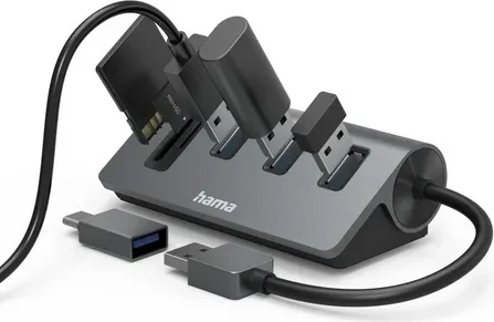 Hama USB-Hub mit Kartenleser, USB-A/USB-C 3.0 [Stecker]