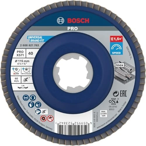 Bosch Professional X-LOCK X571 Best for Metal Fächerschleifscheibe gekröpft K40, 115x22.23mm, 1 Stück
