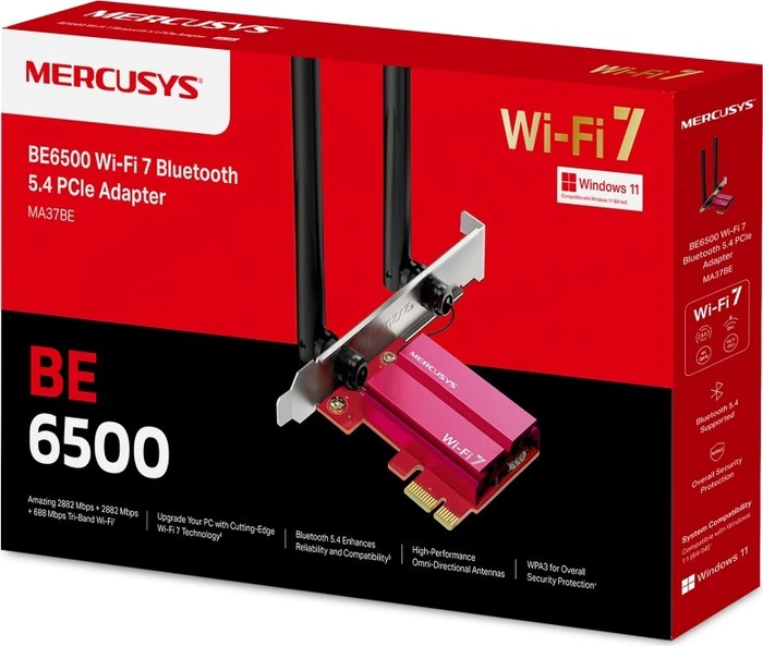Mercusys WLAN-Adapter, Wi-Fi 7, BE6500, 2.4GHz/5GHz/6GHz WLAN, Bluetooth 5.4, PCIe x1