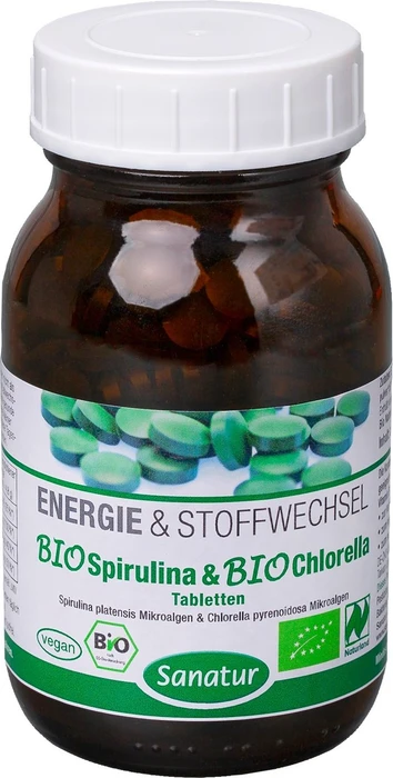 Sanatur Energie & Stoffwechsel Bio Spirulina & Bio Chlorella Tabletten, 500 Stück