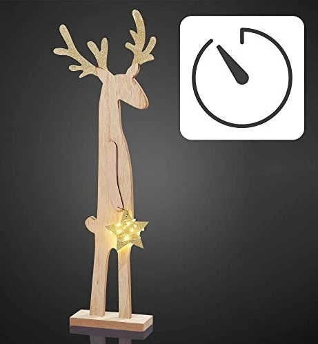 Hellum Motiv Holz-Rentier mit Stern LED 5x warmweiß