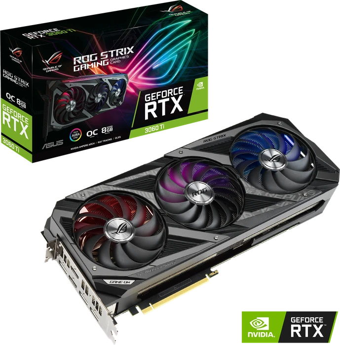ASUS ROG Strix GeForce RTX 3060 Ti OC, ROG-STRIX-RTX3060TI-O8G-GAMING, 8GB GDDR6, 2x HDMI, 3x DP