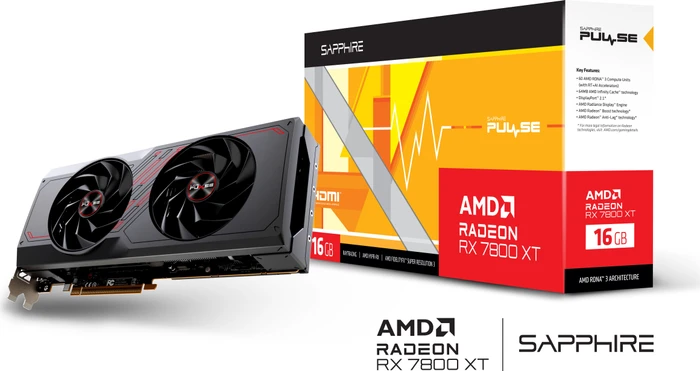 Sapphire Pulse Radeon RX 7800 XT, 16GB GDDR6, 2x HDMI, 2x DP, lite retail