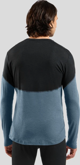Odlo Revelstoke Performance Wool Warm Baselayer Funktionsshirt langarm black/provincial blue melange (Herren)
