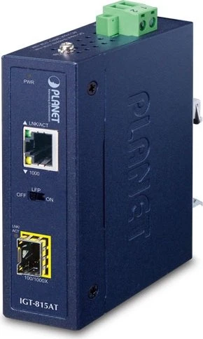 Planet IGT-815AT Industrial Gigabit Medienkonverter, 1x RJ-45, 1x SFP