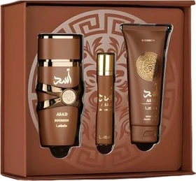 Lattafa Asad Bourbon EdP 100ml + EdP 2ml + Body Lotion 100ml Duftset