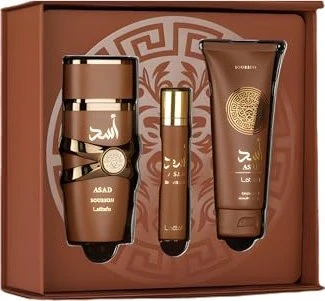 Lattafa Asad Bourbon EdP 100ml + EdP 2ml + Body Lotion 100ml Duftset