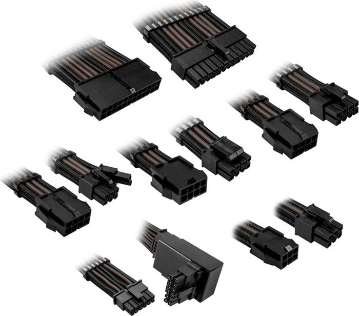 Kolink Core Pro Braided Cable Extension Kit 12V-2x6, Typ 2, Sense-Pins an der Unterseite, Jet Black/Gunmetal Grey