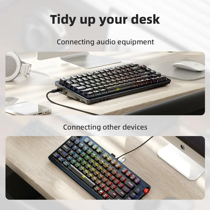 FiiO KB3 HiFi Tastatur mit integriertem Kopfhörerverstärker, schwarz/transluzent, Gateron G Pro 3.0 YELLOW, USB, US