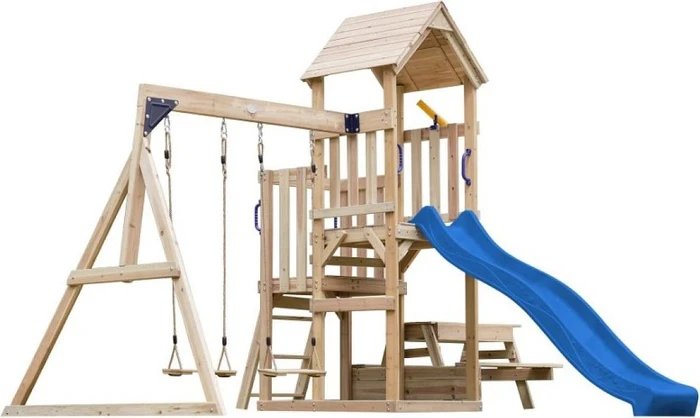 Axi Spielturm Mette mit Rutsche und Doppelschaukel natur/blau