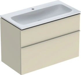 Geberit iCon Set Möbelwaschtisch/Unterschrank 90cm weiß, Korpus: sand-grau/lackiert hochglanz, Griff: sand-grau/pulverbeschichtet matt