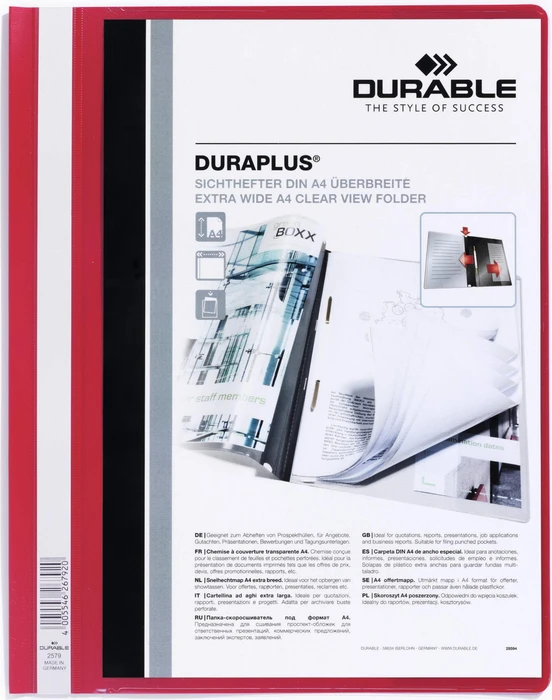 Durable Duraplus Schnellhefter, A4, rot/transparent