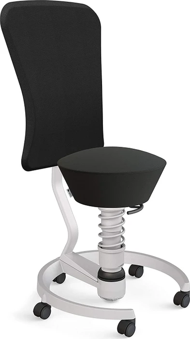 Aeris Swopper Work New Edition Bürohocker mit Rollen und Lehne, Feder Low, Gestell Alu hellgrau metallic, Bezug Kunstleder Uruguay schwarz