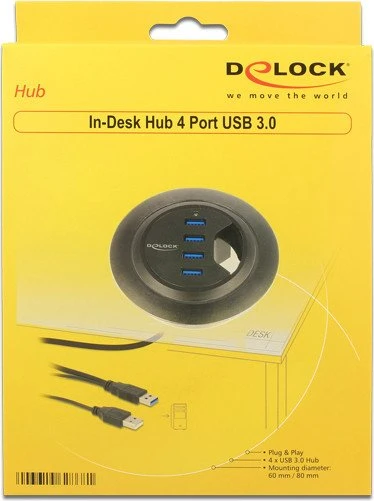 DeLOCK Tisch USB-Hub, 4x USB-A 3.0, USB-A 3.0 [Stecker]