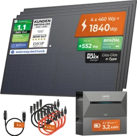 Solarway JA Solar JAM66S30 + Anker Solarbank 2 E1600 Pro + 1x BP 1600 (verschiedene Varianten), 2kWp