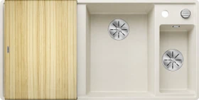 Blanco Axia III 6 S-F InFino Becken rechts mit Ablauffernbedienung softweiß inkl. Holzschneidebrett