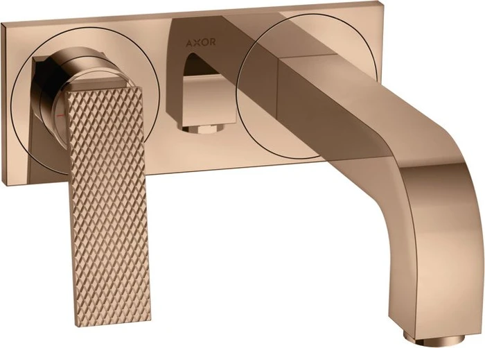 Hansgrohe Axor Citterio 2-Loch Waschbeckenarmatur mit Hebelgriffen Platte und Rautenschliff 220mm polished red gold