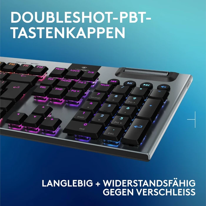 Logitech G915 X Lightspeed, schwarz, LEDs RGB, GL CLICKY, USB/Bluetooth, DE