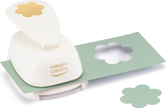 Vaessen Creative Hebel-Motivstanzer Jumbo, Blume Clio, gold/weiß, 50x46mm