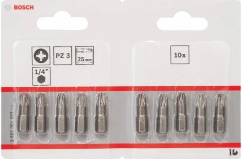 Bosch Professional Extra Hart Pozidriv Bit 1/4", PZ3x25mm, 10 Stück