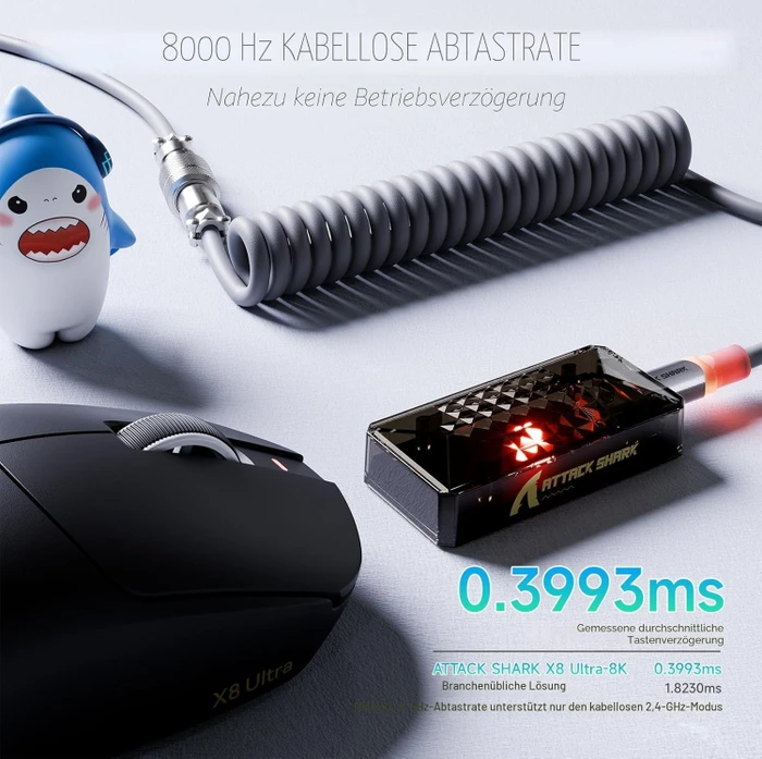 Attack Shark X8 Ultra 8KHz Tri-mode Wireless Gaming Mouse, schwarz, USB/Bluetooth