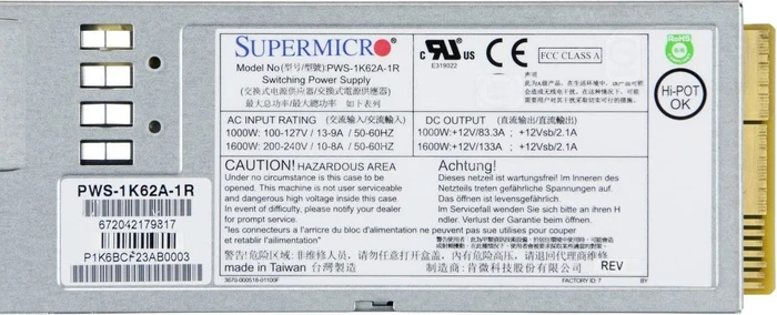 Supermicro PWS-1K62A-1R 1600W, 1HE-Servernetzteil