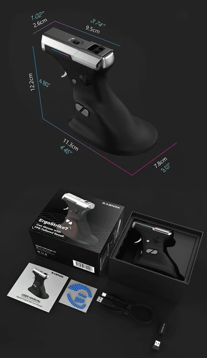Ragnok ErgoStrike7 Wireless Gun Mouse mit Rückstoß-Funktion, vertikal, schwarz/silber, USB/Bluetooth