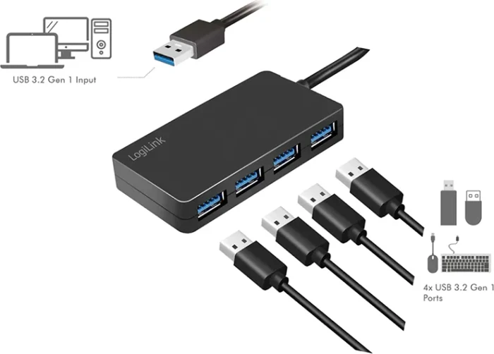 LogiLink 4-Port Hub, 4x USB-A 3.0, USB-C 3.0 [Stecker]