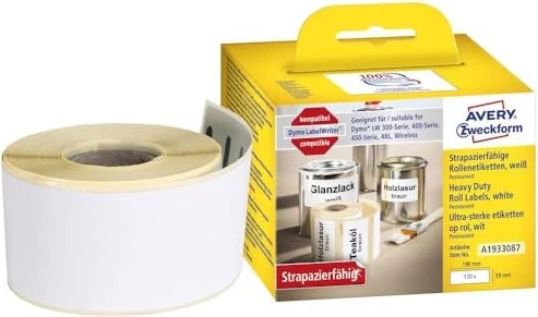 Avery-Zweckform Hochleistungsetiketten kompatibel zu Dymo 1933087, 59x190mm, weiß, 1er-Pack (170 Etiketten)