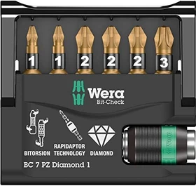 Wera Bit-Check 7 PZ Diamond 1 SB Pozidriv Bitset inkl. Werkzeugbox, 7-tlg.