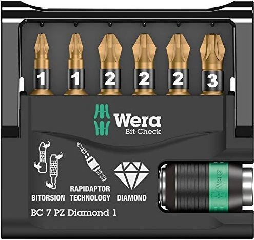 Wera Bit-Check 7 PZ Diamond 1 SB Pozidriv Bitset inkl. Werkzeugbox, 7-tlg.