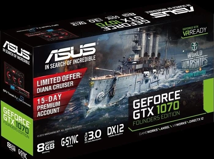 ASUS GeForce GTX 1070 Founders Edition, GTX1070-8G, 8GB GDDR5, DVI, HDMI, 3x DP