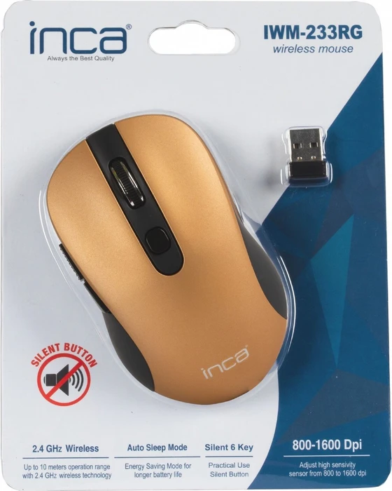 Inca IWM-233RG Silent Wireless Mouse gold/schwarz, USB