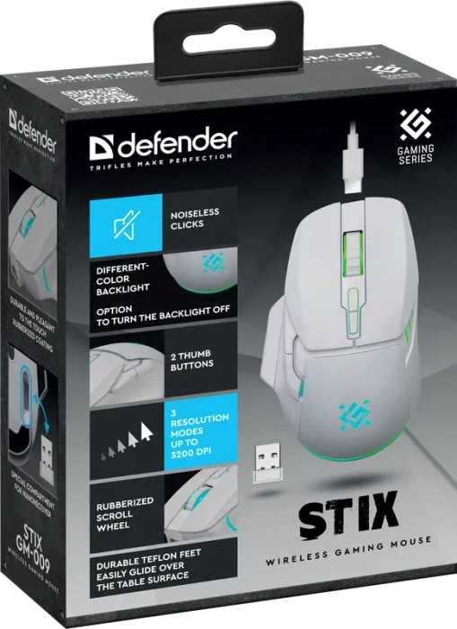 Defender Stix GM-009 Wireless Gaming Mouse weiß, USB